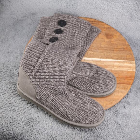 UGG Australia Classic Cardy Knit Sweater Foldover Gray Tall Boots Sz 10 - Picture 1 of 6